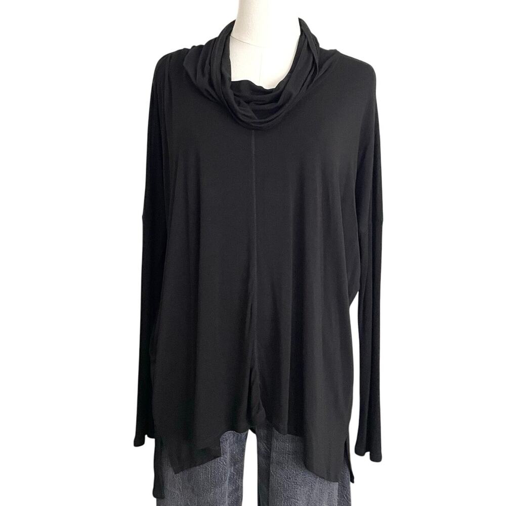 Bordeaux Black Cowl Neck Long Sleeve Top, Women’s M, Lagenlook Casual Comfort
